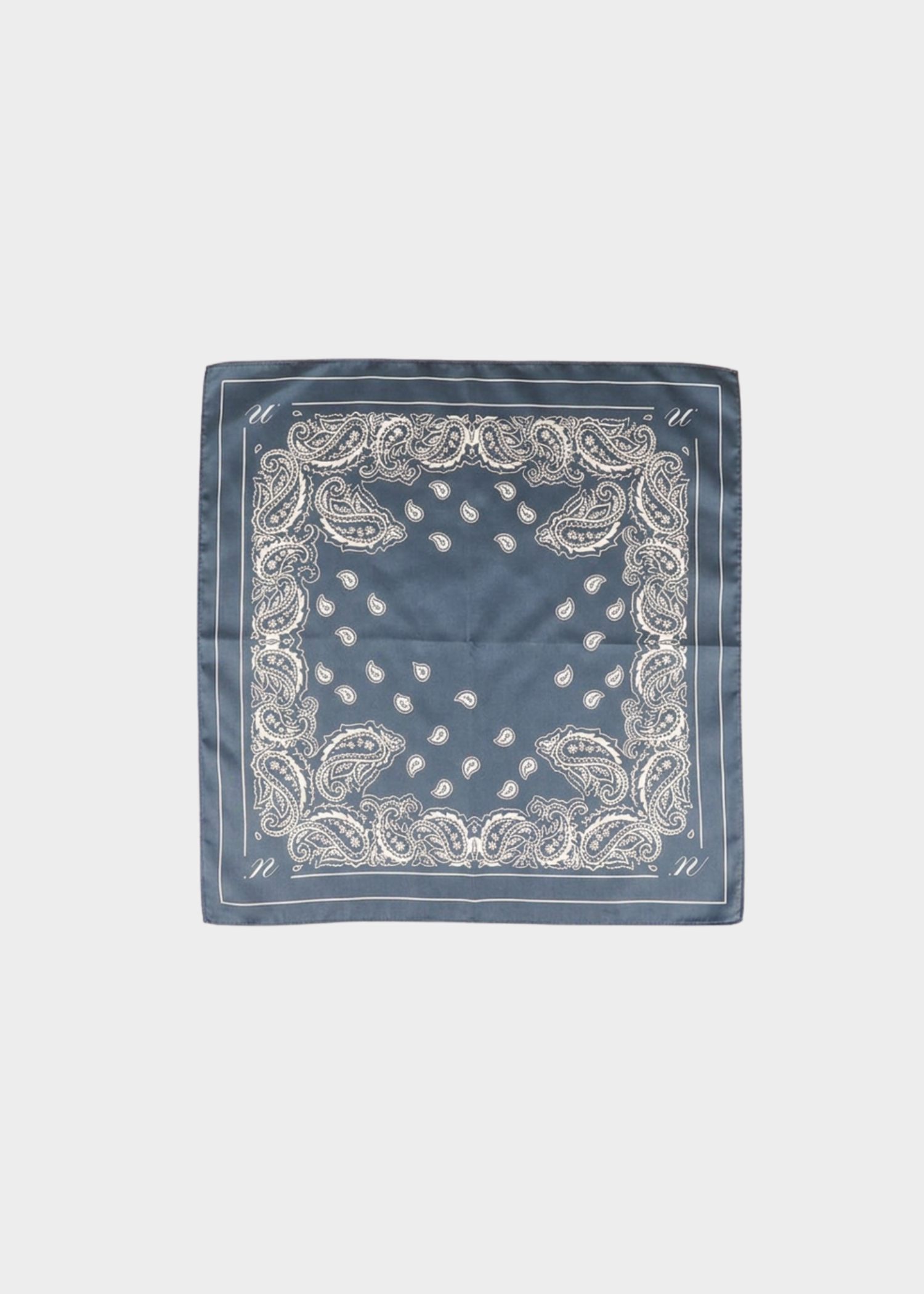 Noted Antwerp Alice scarf in denim blue. Rectangular scarf with with paisley print on denim blue 100% silk scarf.