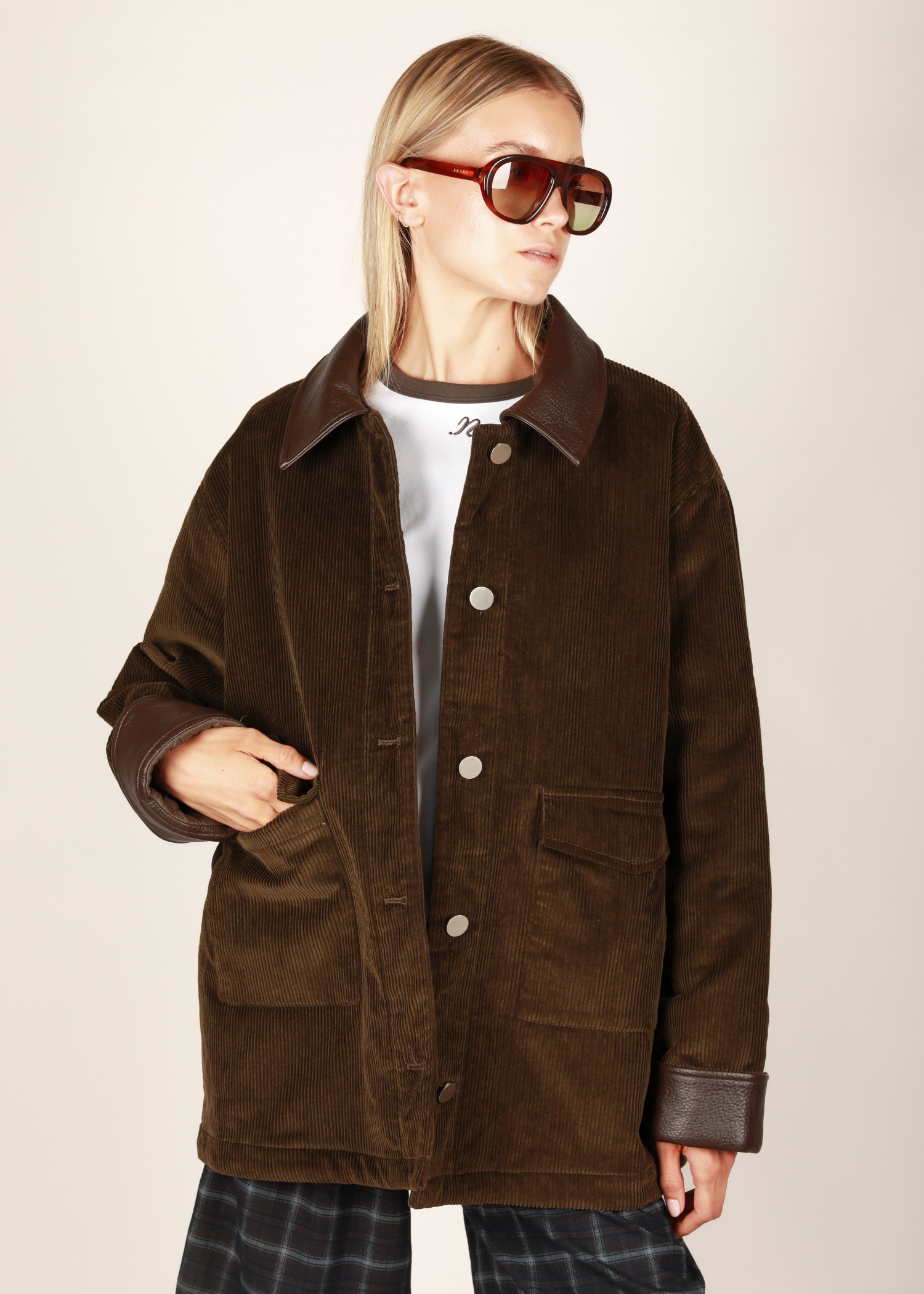 Boris coat - khaki leather