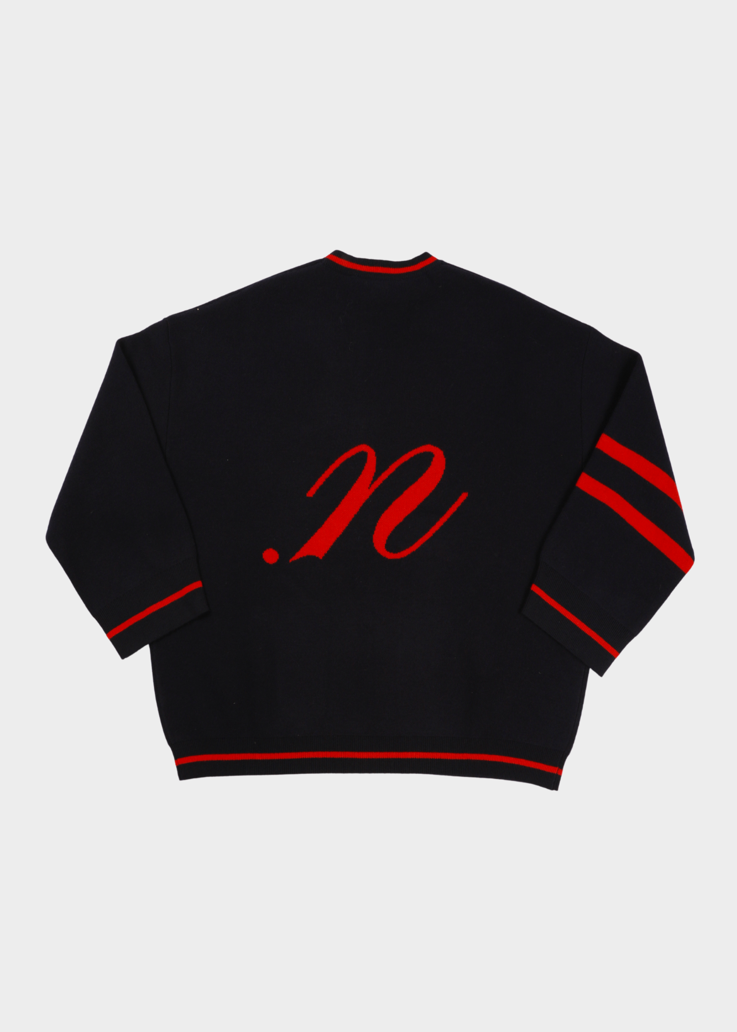 productshot of the Noted benny knit cardigan dark blue body with red detailing