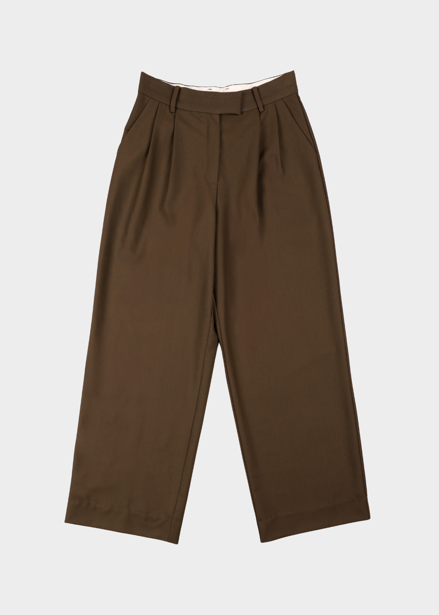 oted Antwerp abbi pants khaki. A pair of high-waisted, wide-leg khaki trousers shown flat against a light gray background.