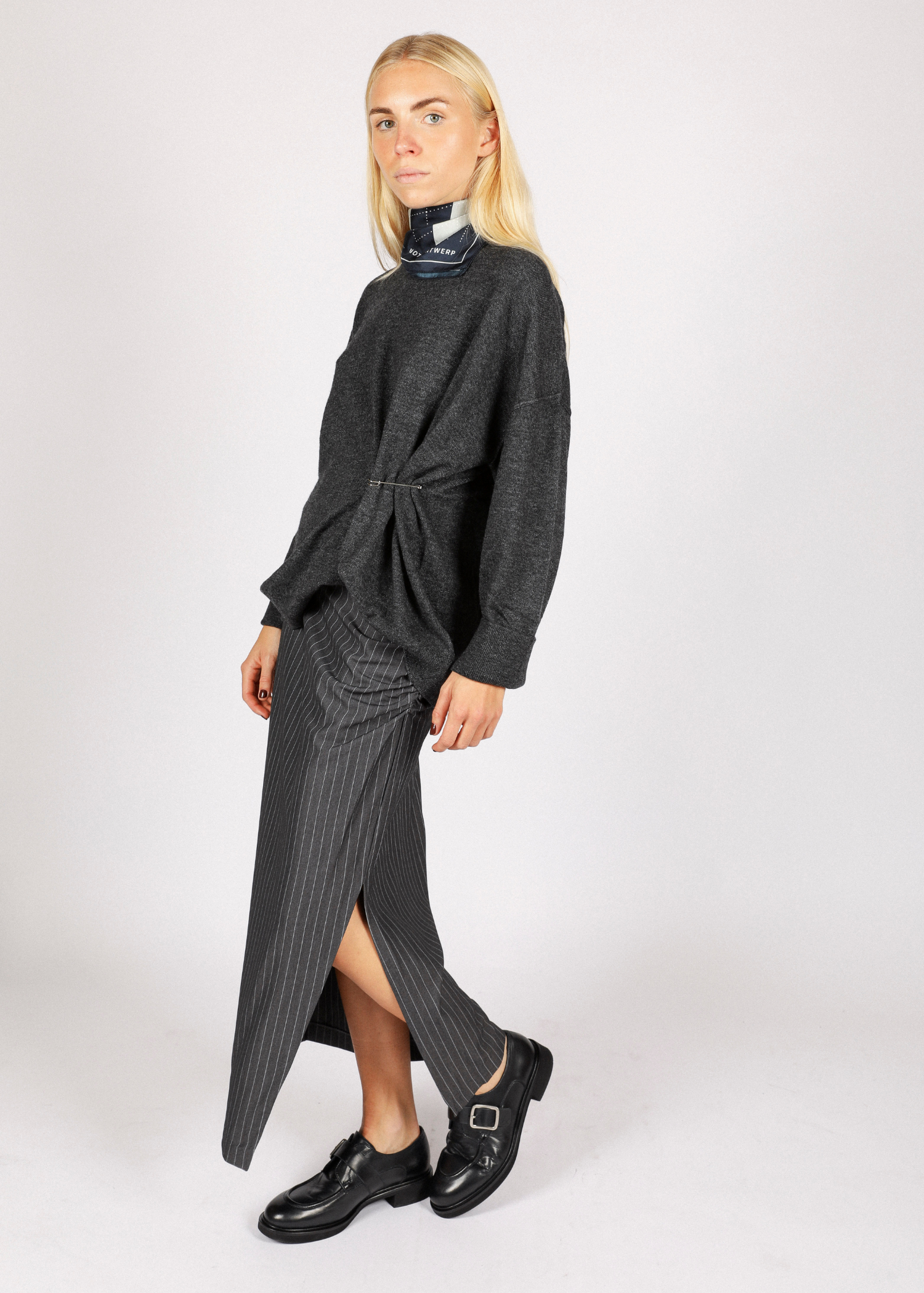 BEATRICE SKIRT GREY PINSTRIPE